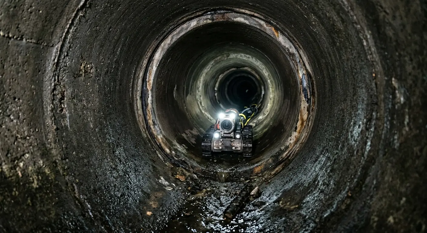 Robotic sewer camera inspecting pipe interior for Drain Snake Service in Clayton